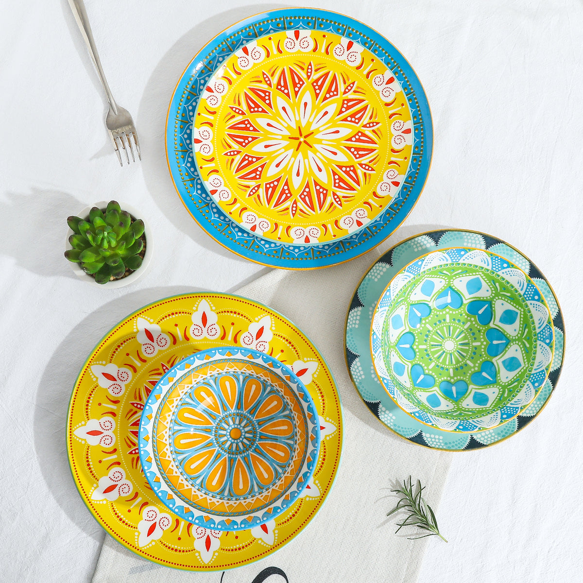 Dinnerware Set Plates Bowls Sets - 12 Piece Ceramic Dinner Set - Moder ...