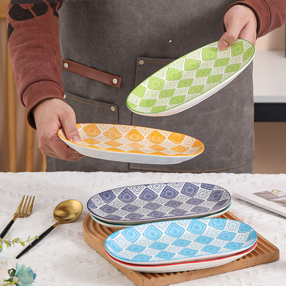 Oval Colorful Serving Plates for Appetizer Dessert Salad Set of