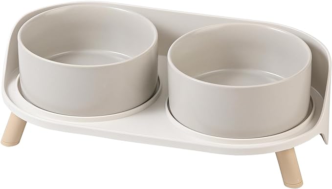 Cat Food Water Bowl Set - Elevated Dog Food Water Bowl - Raised Cat Bowls with Non Slip Stand - Elevated Puppy Bowls for Small Dogs - Double Ceramic Cat Feeding Bowls with Splash Proof Guard - Tall Cat Dishes