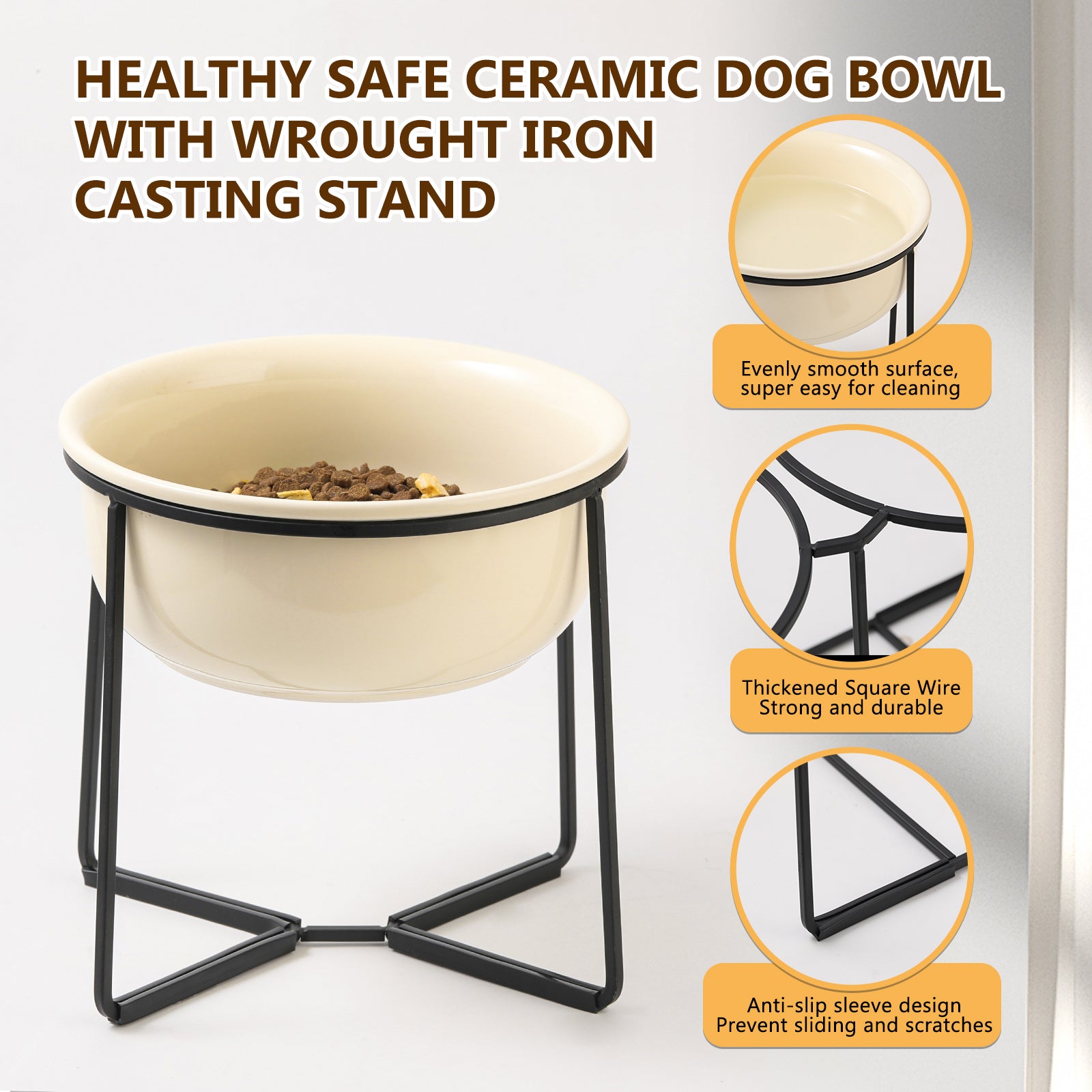 Elevated Large Dog Bowl Set - Raised Dog Food and Water Bowl with Non Slip Stand - Heavy Weighted Double Ceramic Dog Feeding Bowls - Extra Wide Deep Pet Dishes for Medium to Big Dogs