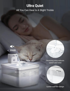 Battery Operated Automatic Cat Water Fountain, Wireless Pet Water Fountain with Motion Sensor, 84oz/2.5L Ultra Quiet Dog Water Dispenser Inside