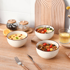 Ceramic Cereal Bowl Soup Bowls - Modern Rustic Porcelain Bowls for Kitchen 22 OZ - 5.5" Wide Deep Bowl Set for Ramen | Oatmeal | Salad | Noodle - Microwave and Dishwasher Safe - 6 Pack - Vanilla White