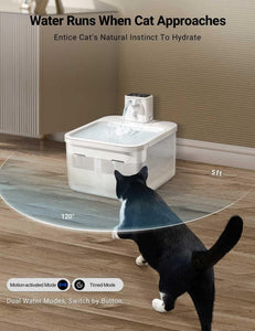 Battery Operated Automatic Cat Water Fountain, Wireless Pet Water Fountain with Motion Sensor, 84oz/2.5L Ultra Quiet Dog Water Dispenser Inside