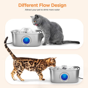 Cat Water Fountain Stainless Steel: Automatic Pet Water Fountain Dog Water Dispenser with Water Level Window, 108oz/3.2L for Cats Inside