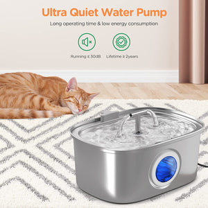 Cat Water Fountain Stainless Steel: Automatic Pet Water Fountain Dog Water Dispenser with Water Level Window, 108oz/3.2L for Cats Inside