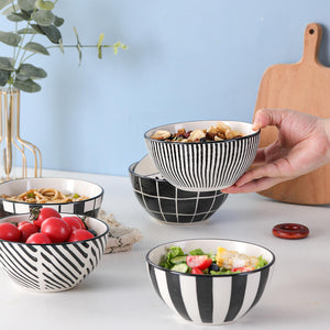 Japanese Soup Salad Cereal Bowls 6 inch - Porcelain Deep Bowls 22.8 oz - Set of 6