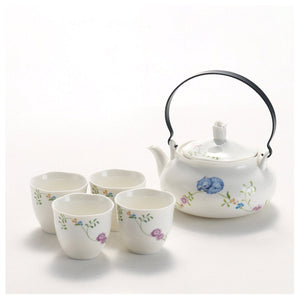 Japanese Classic Marble Ceramic Tea Set - Teapot & 4 Teacups