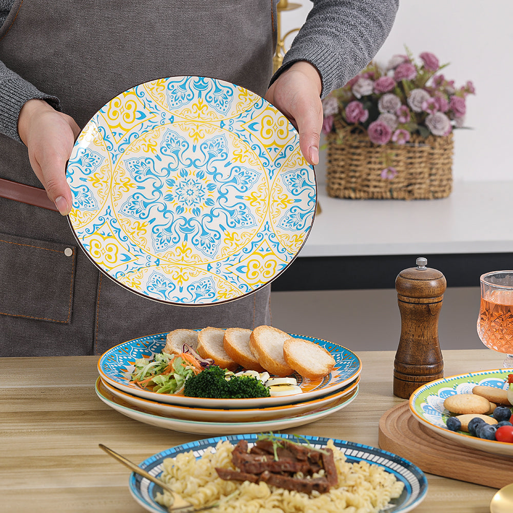 Dinner Plates Ceramic Plate Set - 10 Inch Colorful Porcelain Plate Sets of 6 - Dishwasher | Microwave | Oven Safe