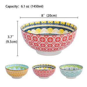 Porcelain Large Salad Soup Noodle Ramen Bowls  Set of 3 - 8 inch