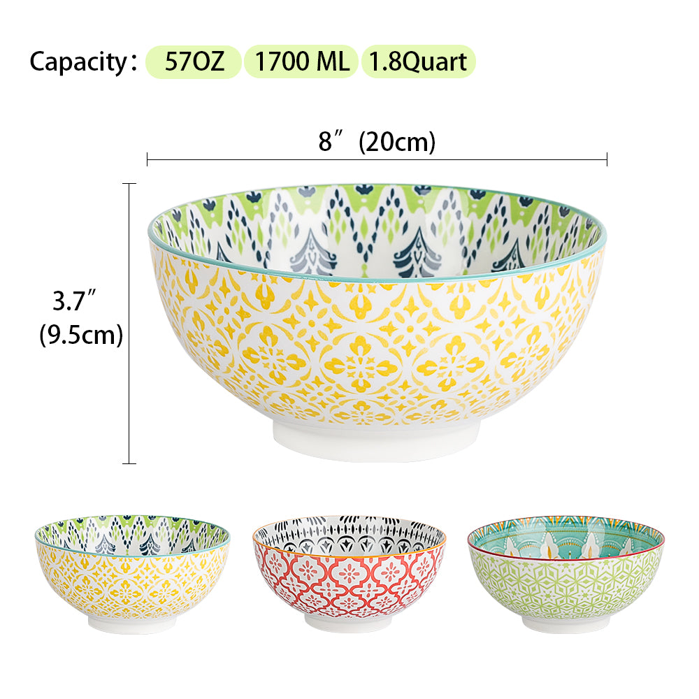 Porcelain Salad Soup Noodle Ramen Bowls Set of 3 - 8 inch（57oz/1.8 ...