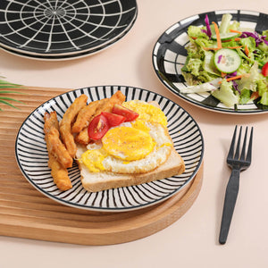 Black Plate Set 8 Inch - Salad Plates | Dessert Appetizer Plates - Porcelain Lunch Plates - Set of 6 - Dishwasher and Microwave Safe
