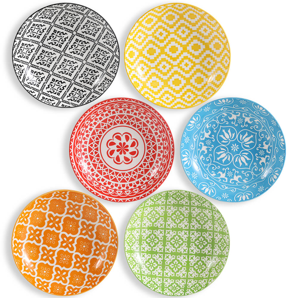 Platos Hondos Juego de Platos de 6 Colores - Porcelana Platos Hondos para Sopa | Pasta | Risotto | Ensalada | Postre - 20×4 cm 