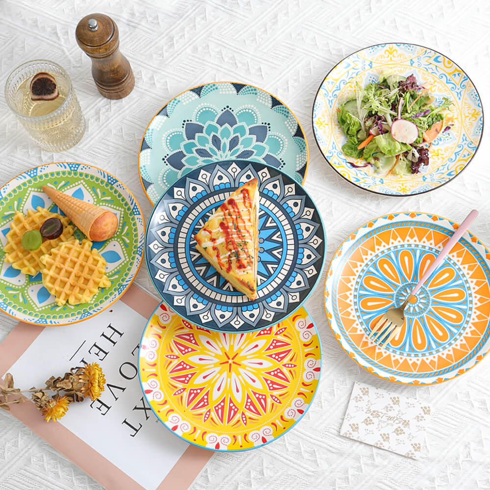 Colorful Porcelain Plate Set 8 Inch - Salad Dessert Appetizer Plates ...