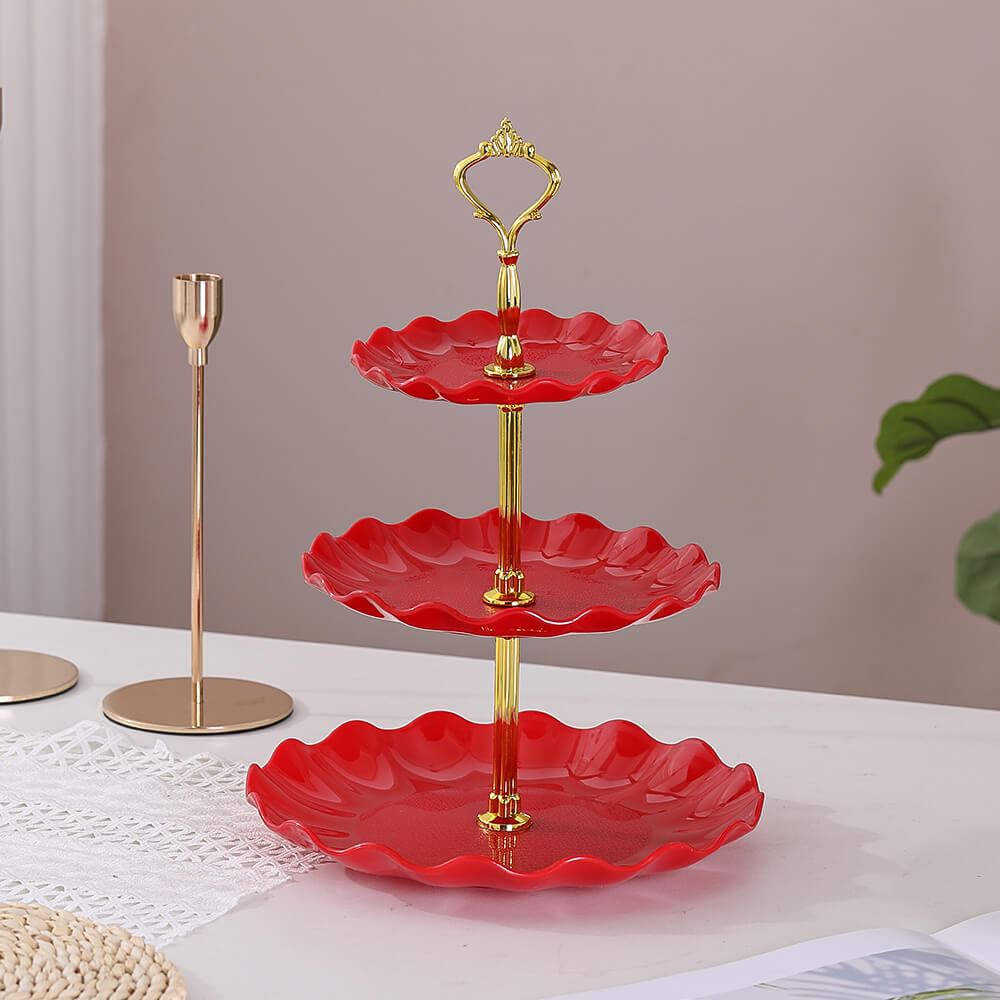red tiered serving tray