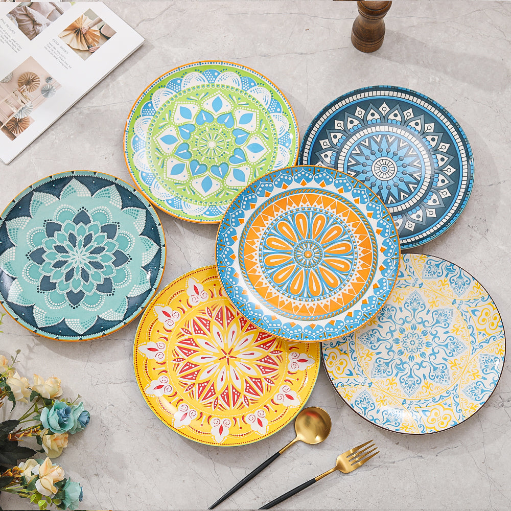 Dinner Plates Ceramic Plate Set - 10 Inch Colorful Porcelain Plate Sets of 6 - Dishwasher | Microwave | Oven Safe