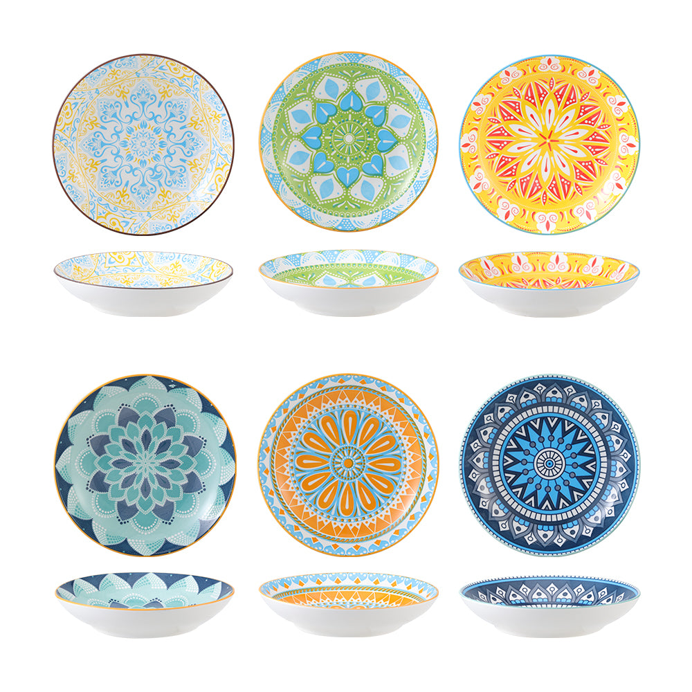 8 Inch Mix-color Wide and Shallow Salad Pasta Soup Bowls plates Set –  AHX-Life