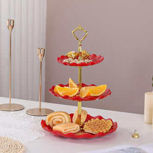 red dessert table stands