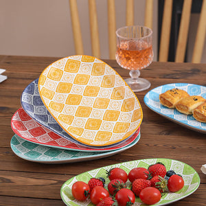 Oval Colorful Serving Plates for Appetizer | Dessert | Salad - Set of 6