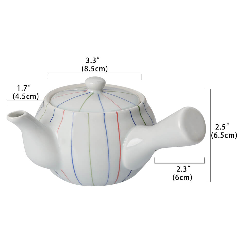 Japanese Kyusu Ceramic Tea Pot with Infuser and 3 Color Lines - 350ml