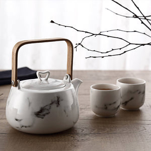 Japanese Classic Marble Ceramic Tea Set - Teapot & 4 Teacups