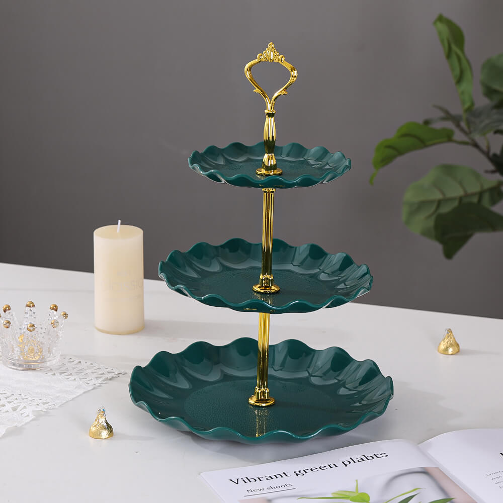 green  tiered serving tray