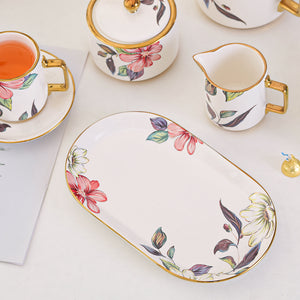 Juego de té vintage con flores y decoración dorada, juego de té de  porcelana con tetera