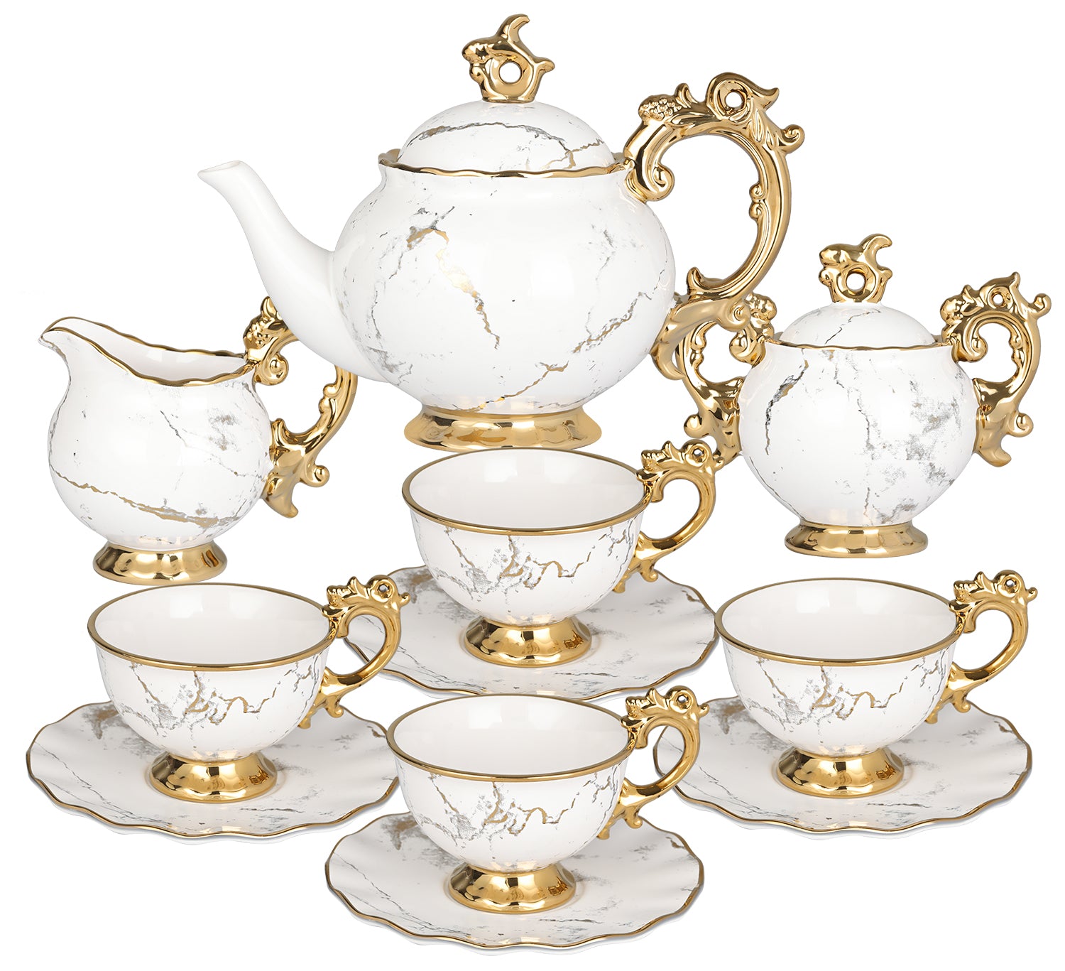 gold marble tea set