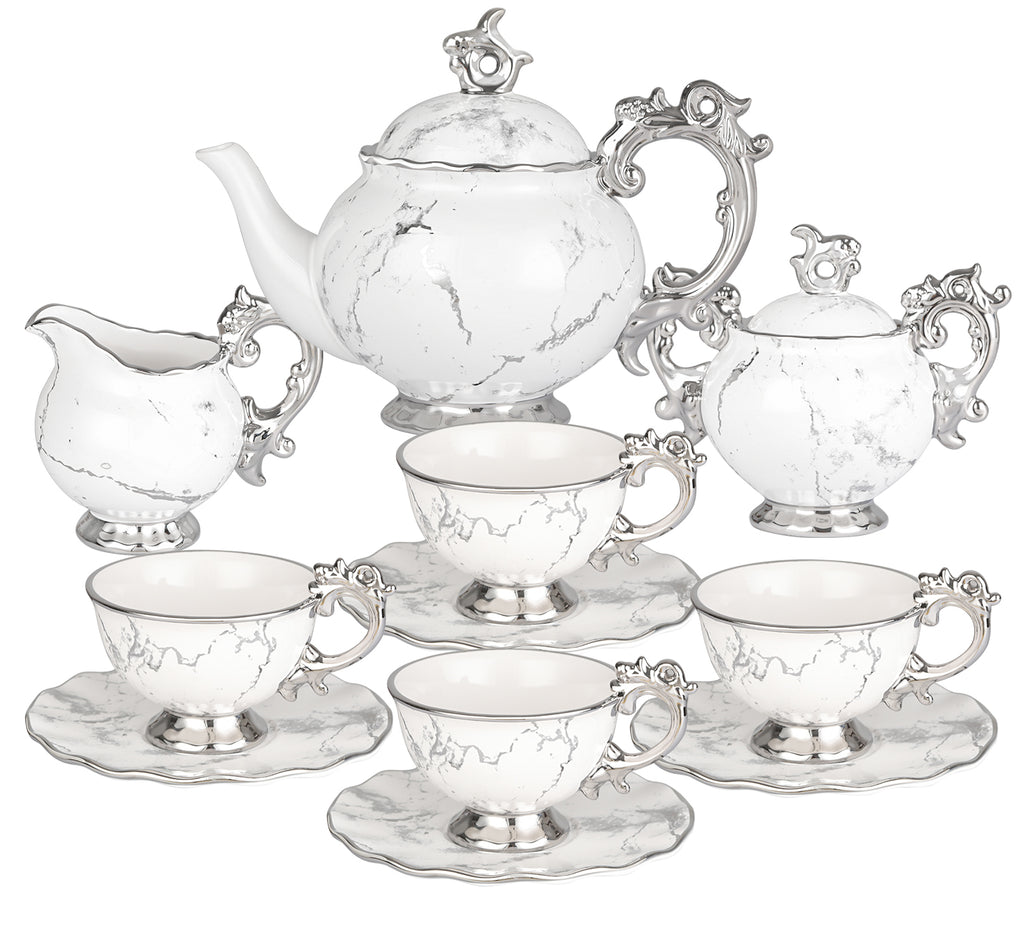 Complete tea set included teapot，teacups and saucers, sugar bowl and creamer pitcher